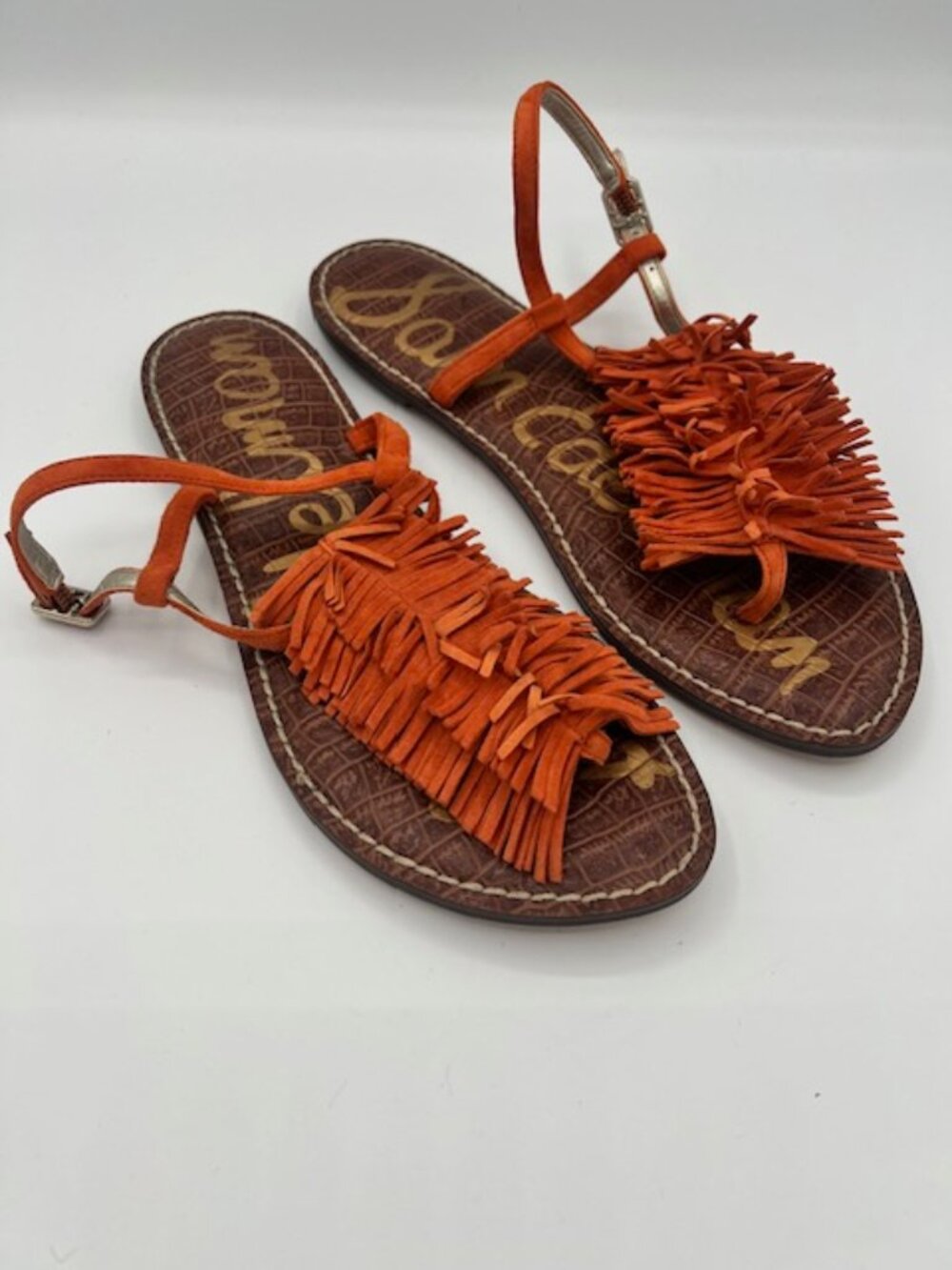 Sam Edelman Orange Suede Fringe Sandals Women’s Size 8.5